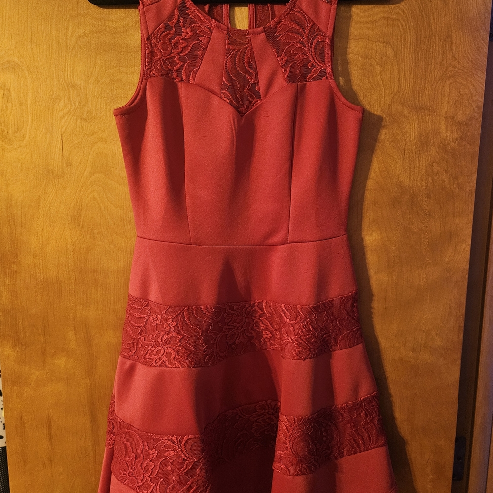 Elegant Red Lace Panel Dress